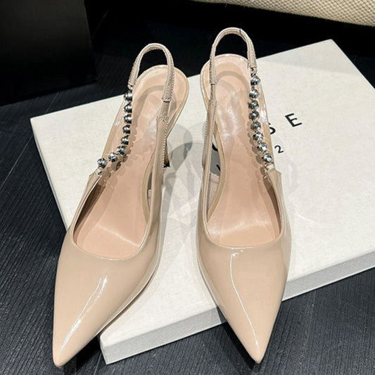 Point Toe Stiletto Slingback Pumps Apricot