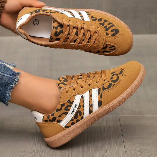 Leopard Round Toe Lace Up Sneakers Leopard