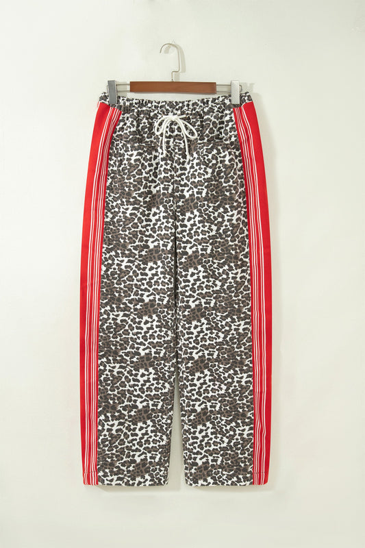 Leopard Stripe Side Drawstring High Waist Jeans