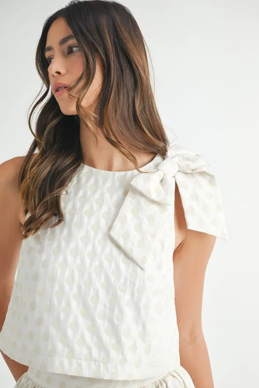 MABLE Taffeta Polka Dot Shoulder Ribbon Top and Skirt Set