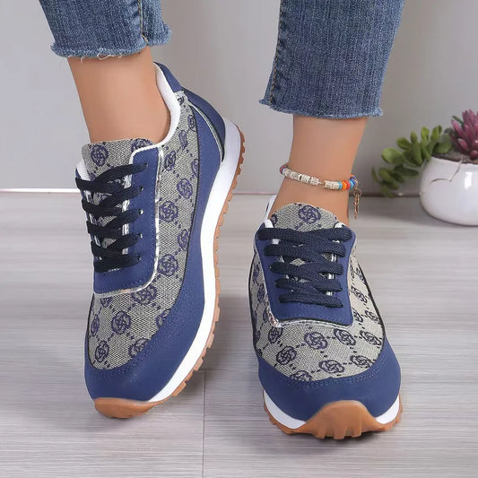 Floral Contrast Round Toe Athletic Navy