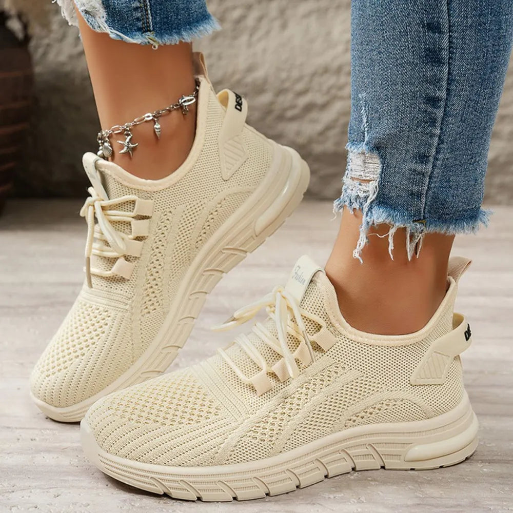 Mesh Breathable Round Toe Athletic Beige