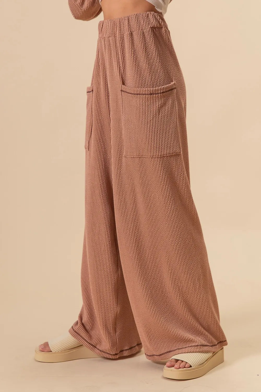 BiBi 2tone Cord Rib Waist Band Side Pocket Pants