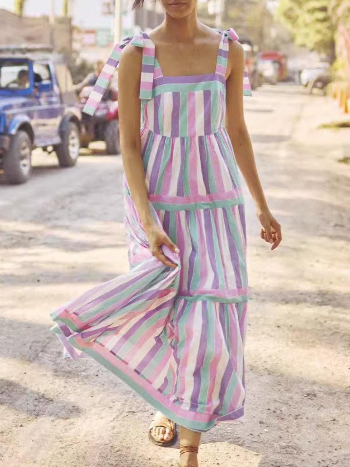 Tied Contrast Wide Strap Cami Dress Lilac