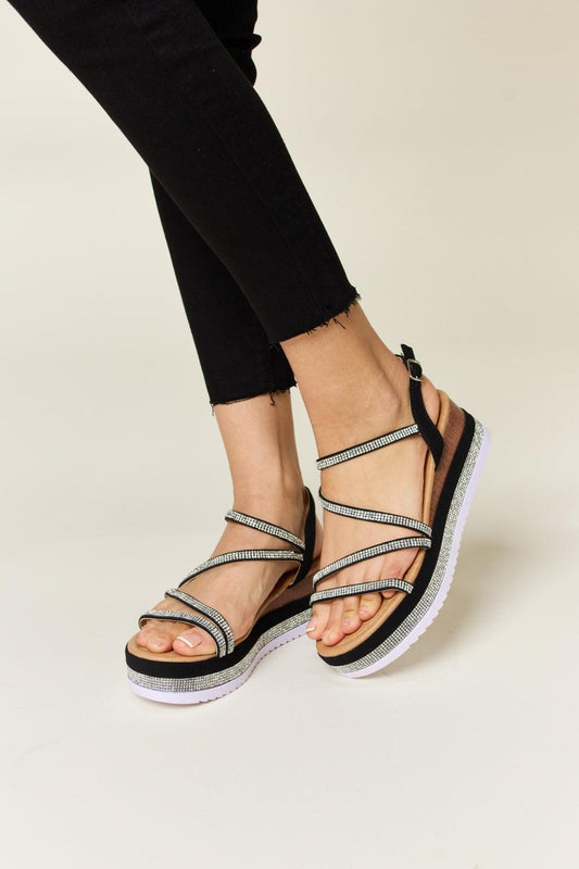 Forever Link Rhinestone Strap Wedge Sandals Black