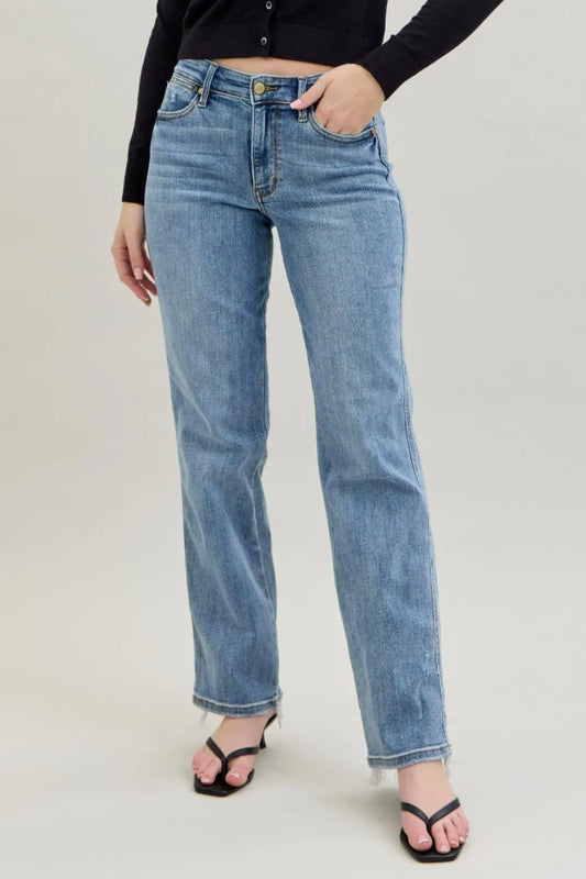 Judy Blue Frayed Hem Cell Phone Pocket Dad Jeans Medium