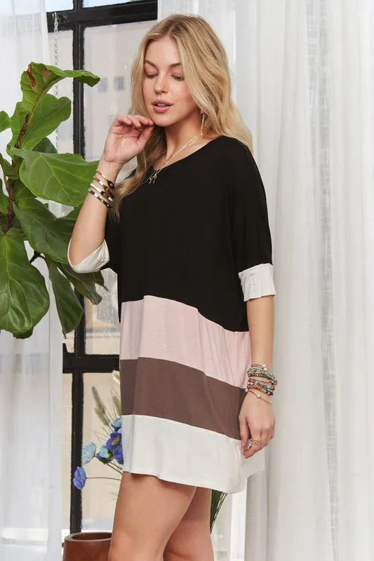ADORA Color Block Round Neck Half Sleeve T-Shirt