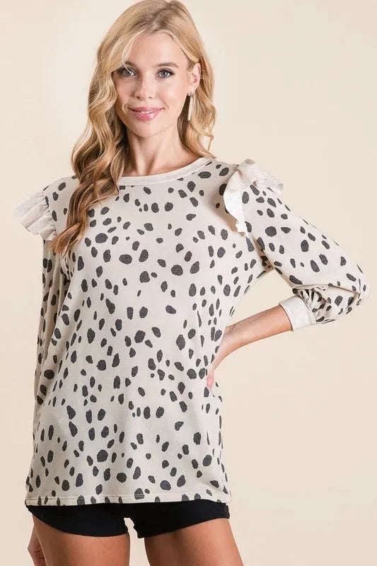BiBi Dalmatian Print Terry Top with Contrast Band