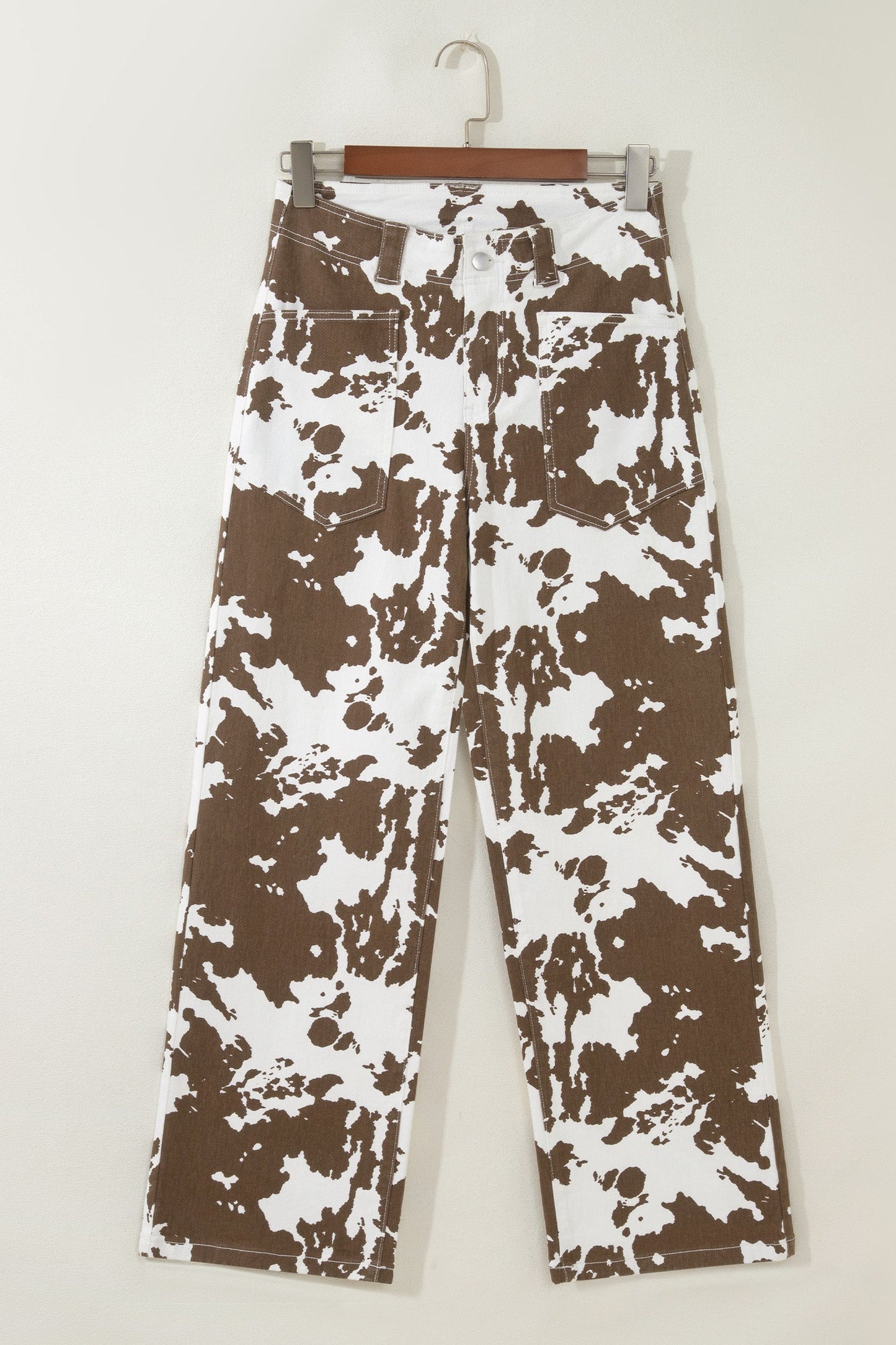 Western Cow Print High Waist Straight Leg Jeans