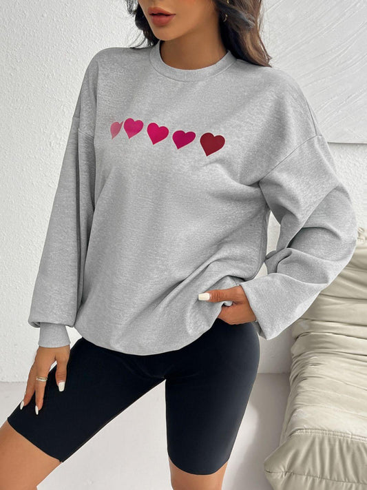 Devine Heart Dropped Shoulder Long Sleeve Sweatshirt Light Gray