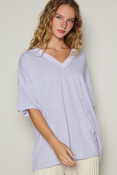 POL V-Neck Half Sleeve T-Shirt Lilac