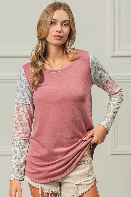 BiBi French Terry with Paisley Triblend Color Block