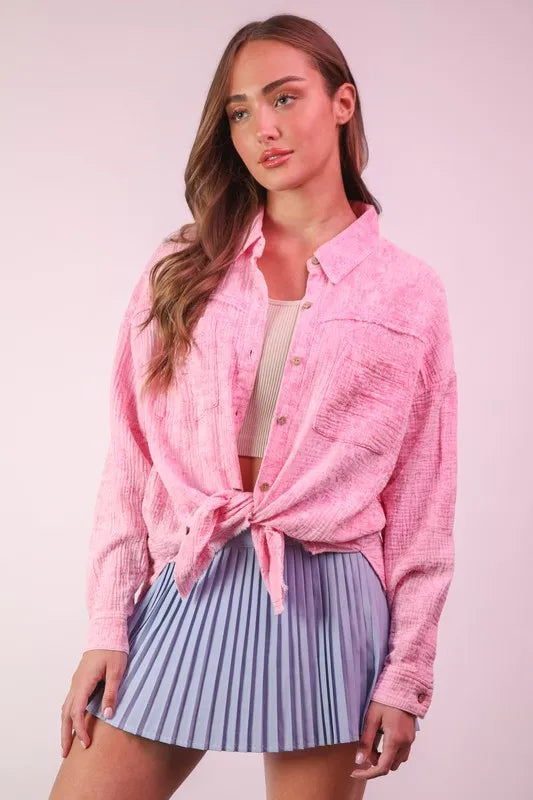 VERY J Mineral Washed Gauze Shirt Top Pink