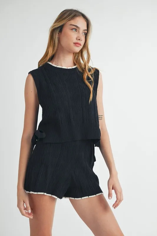 MABLE Side Tie Detail Knit Vest and Shorts Set