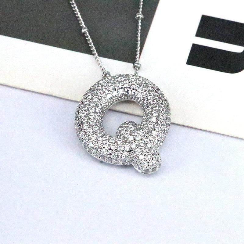 Copper Inlaid Zircon Letter Pendant Necklace Style Q One Size