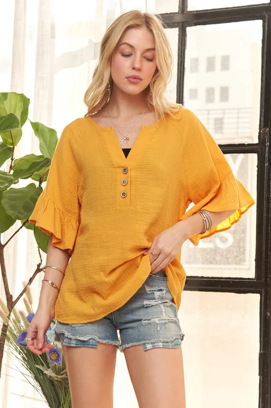 ADORA Ruffle Sleeve Crinkle Top