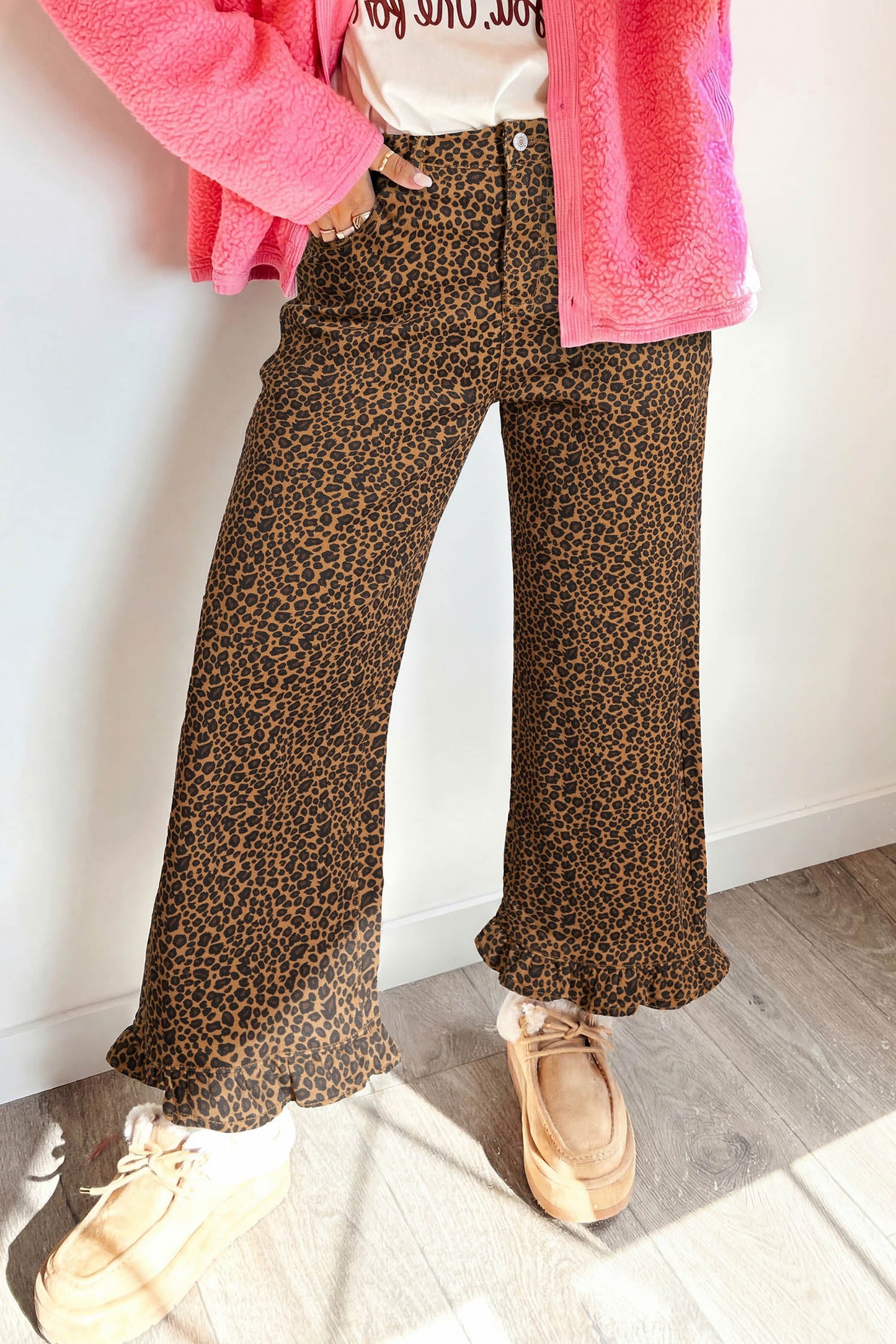 Leopard Ruffle Hem Shift Jeans