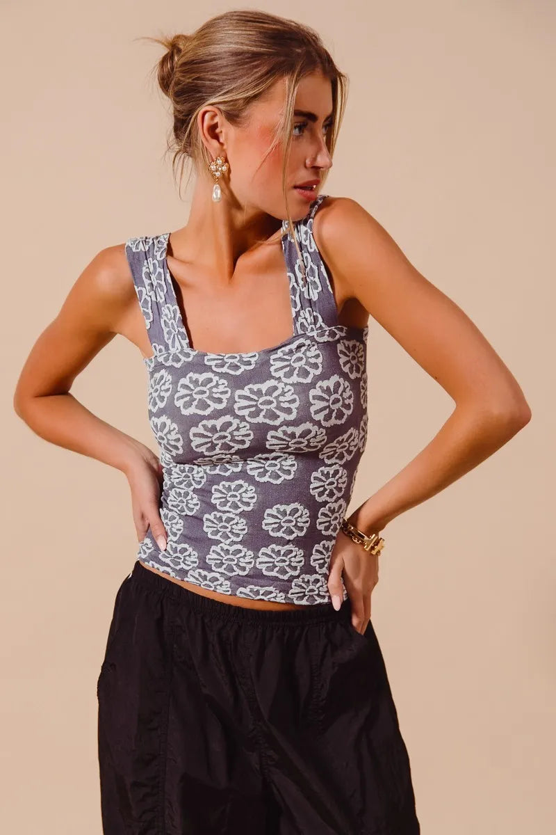 SO ME Two Tone Floral Seamless Tank Top