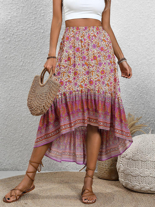 Perfee High-Low Elastic Waist Skirt Pink