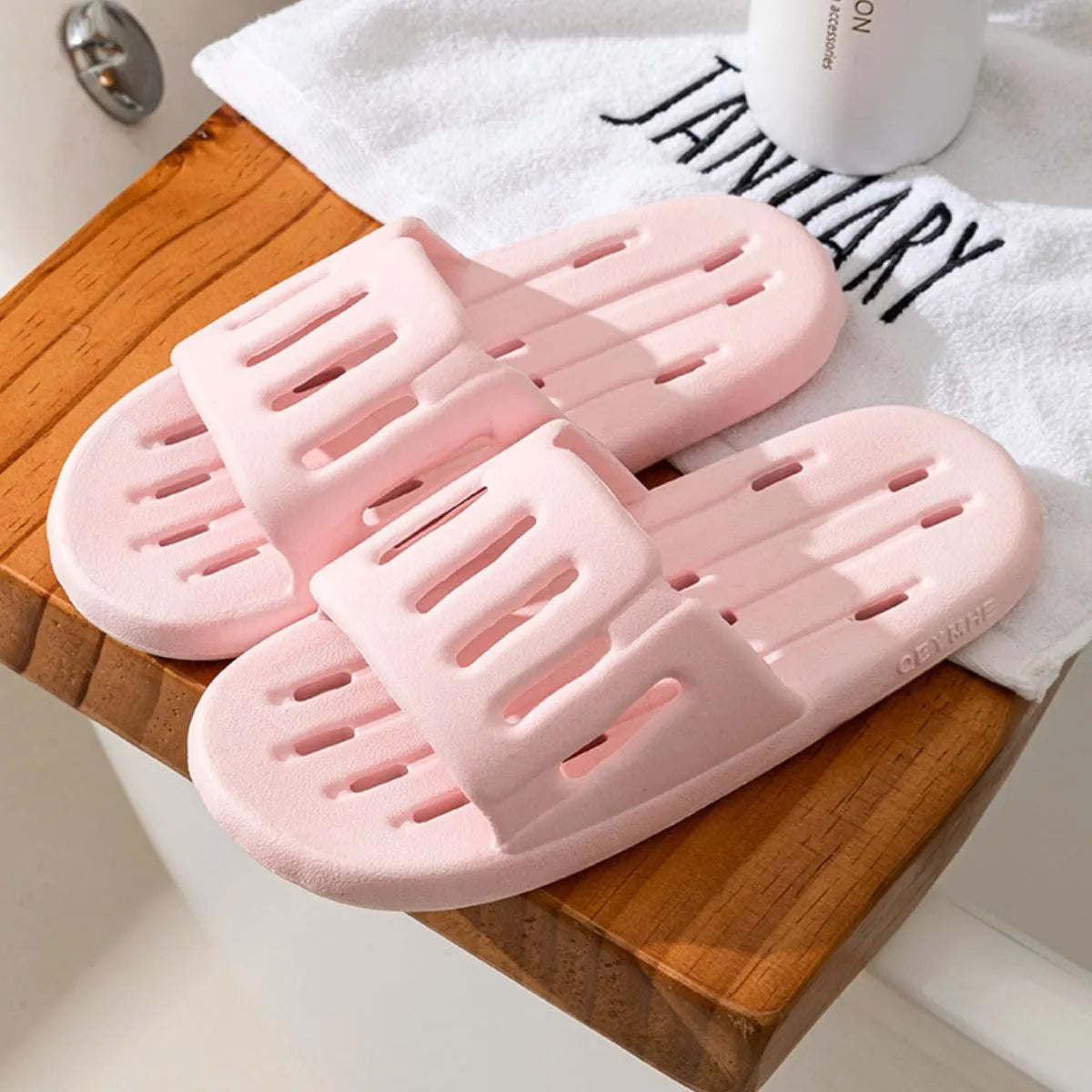Open Toe Platform Slippers Pink