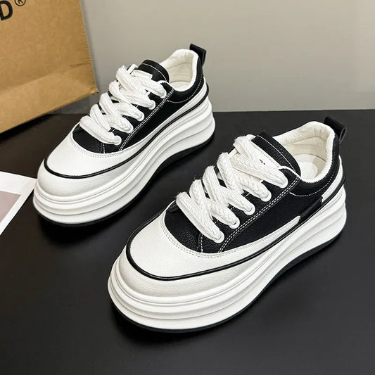 Lace-Up Contrast Platform Sneakers Black