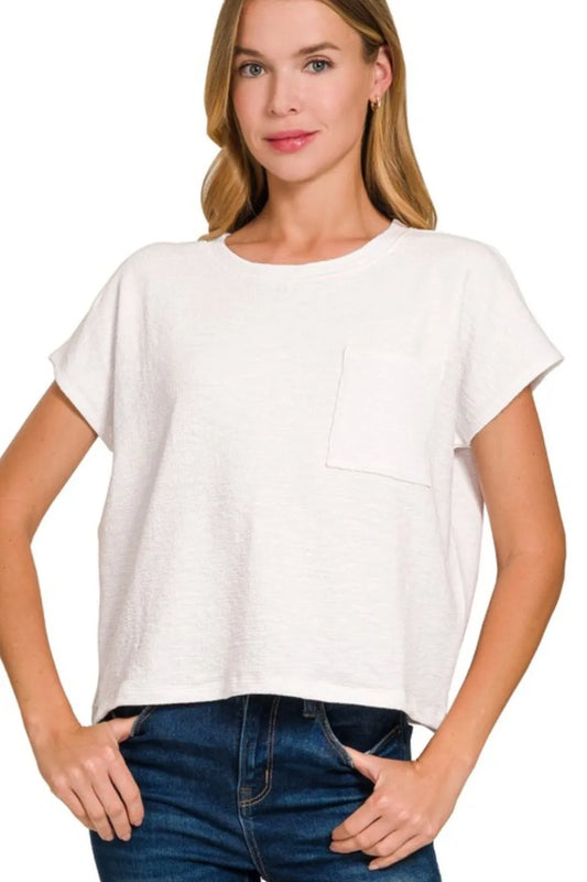 Zenana Round Neck Short Sleeve T-Shirt OFF WHITE