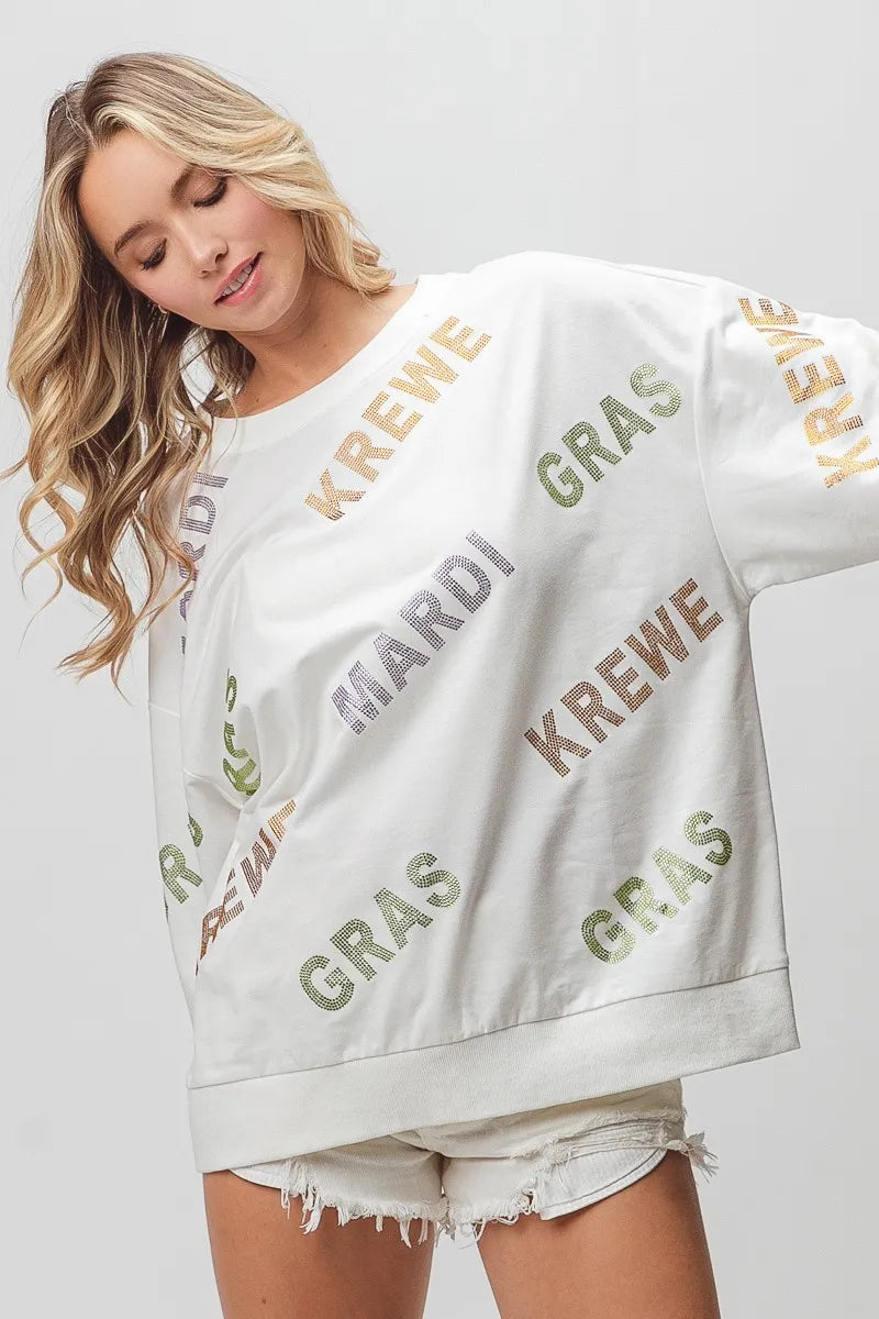 BiBi Rhinestone Mardi Gras Krewe Pullover