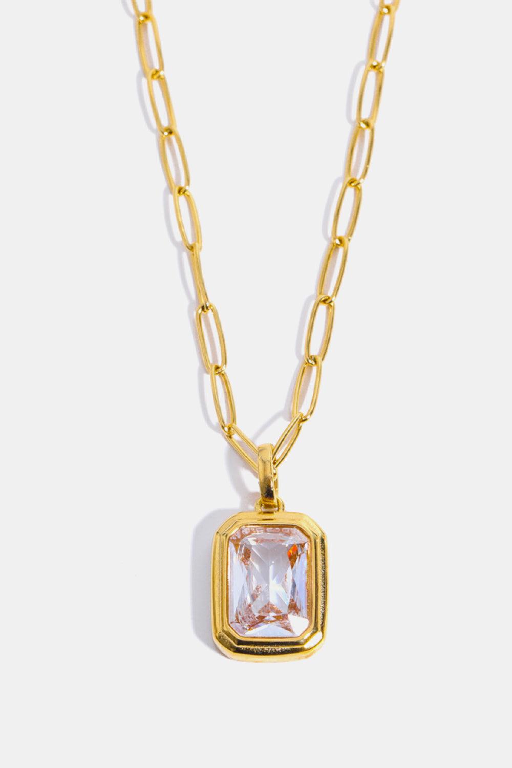 Zircon 18K Gold-Plated Geometrical Shape Pendant Necklace Transparent One Size