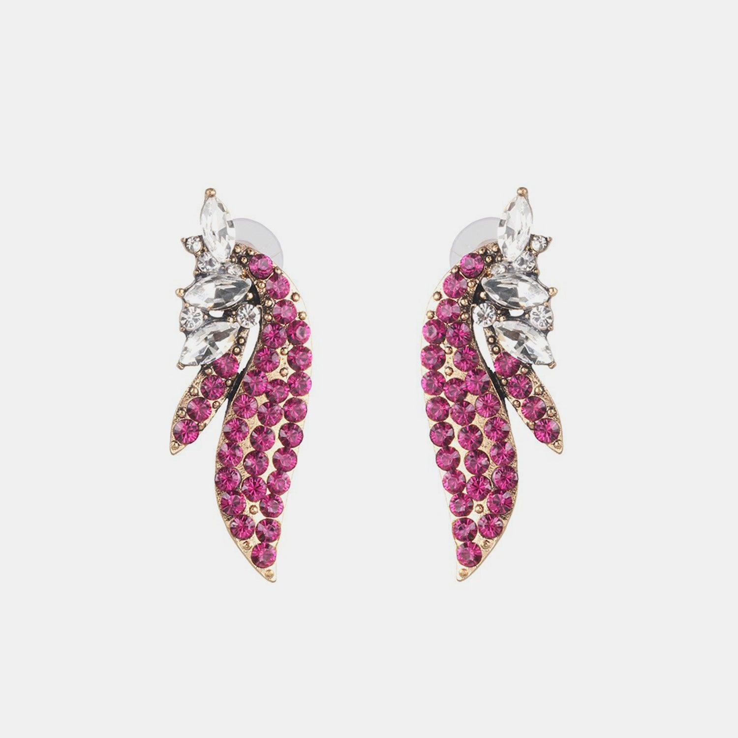 Alloy Glass Stone Stud Earrings Hot Pink One Size