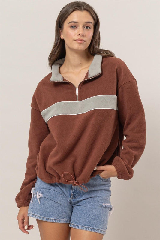 HYFVE Fleece Color Block Half Zip Sweatshirt Brick