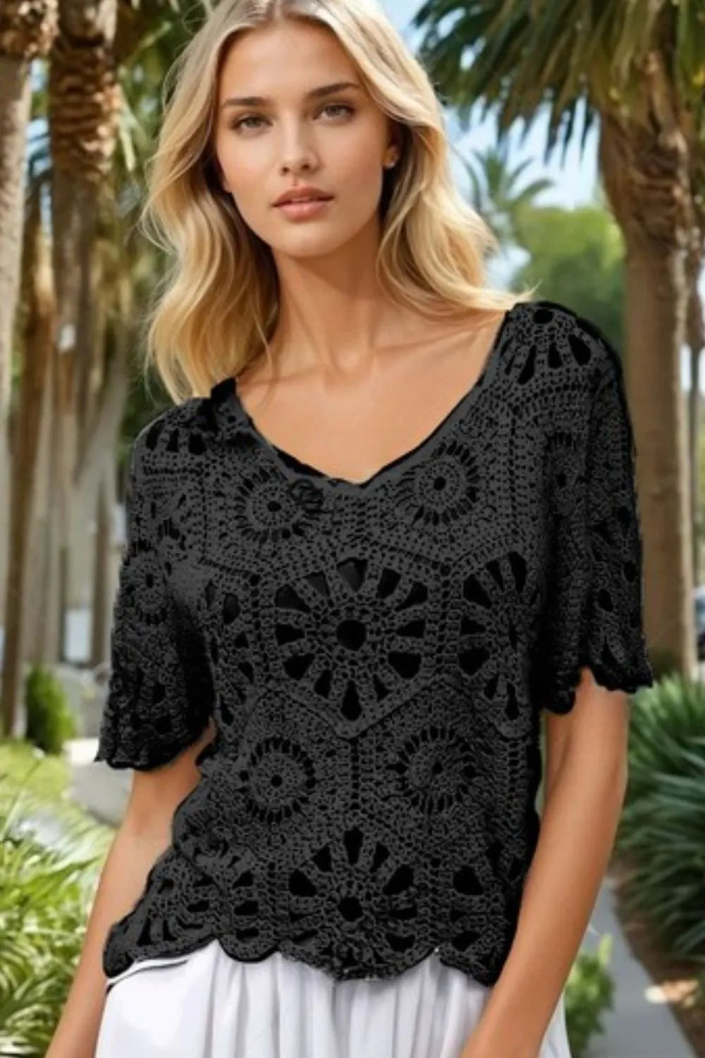 ADORA Crochet Short Sleeve Top