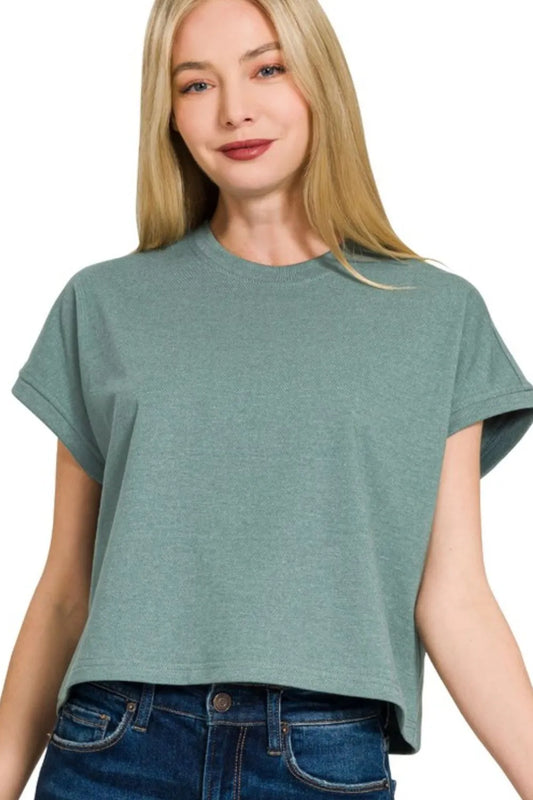 Zenana Premium Cotton Relaxed Crop Tee H ASH JADE