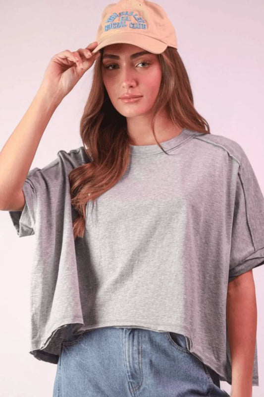 VERY J Round Neck Short Sleeve T-Shirt H Gray