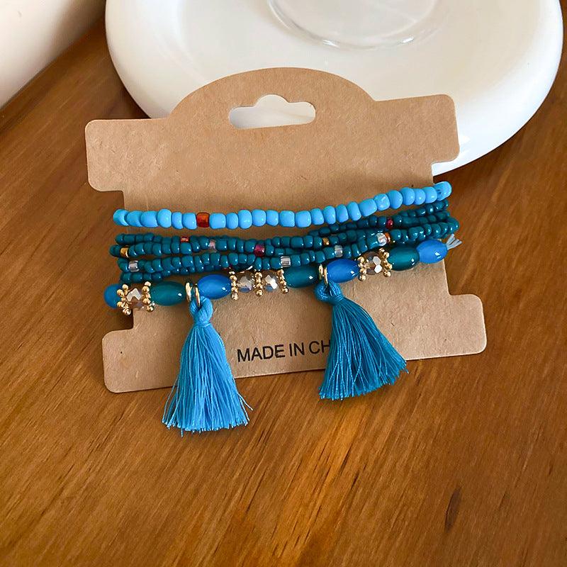 Tassel Rice Bead Bracelet Royal Blue One Size