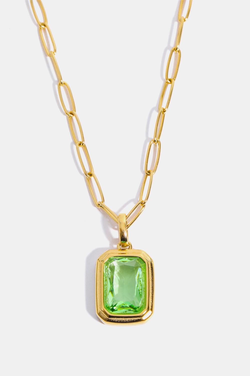 Zircon 18K Gold-Plated Geometrical Shape Pendant Necklace Light Green One Size