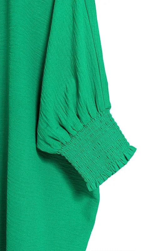Zenana Airflow Collar Tee with Smocked Sleeve Band Top