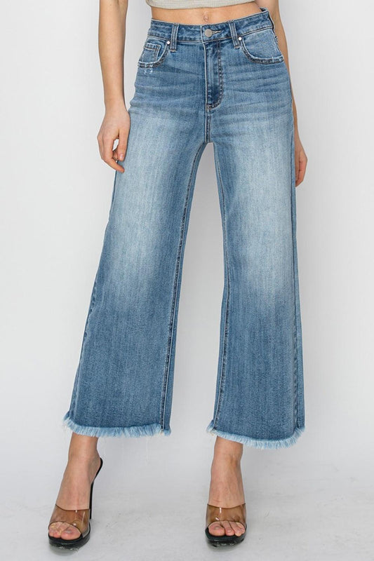 RISEN Raw Hem Cropped Wide Leg Jeans Medium