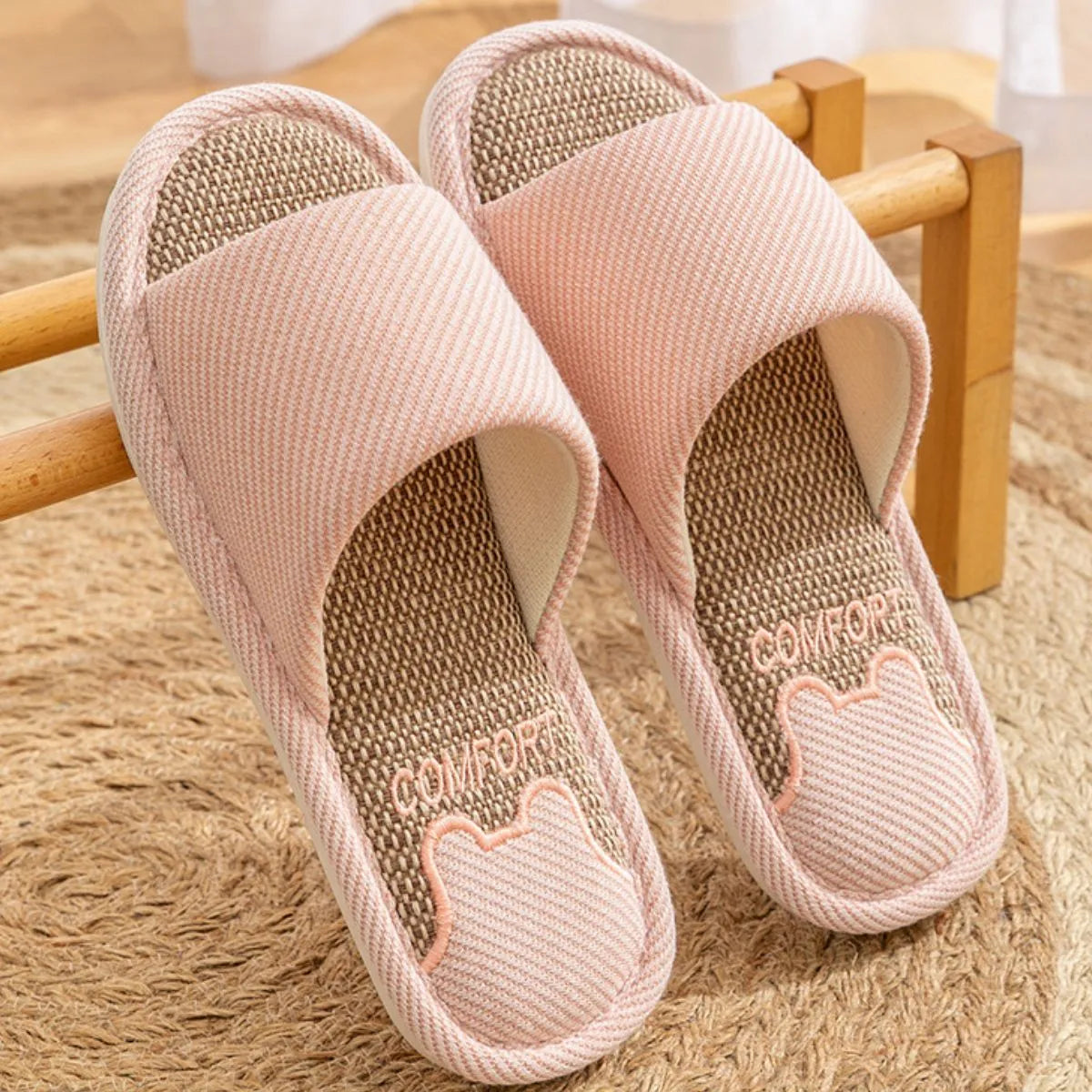 Open Toe Flats Slippers Pink
