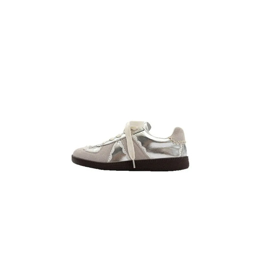 Round Toe Flats Sneakers Silver