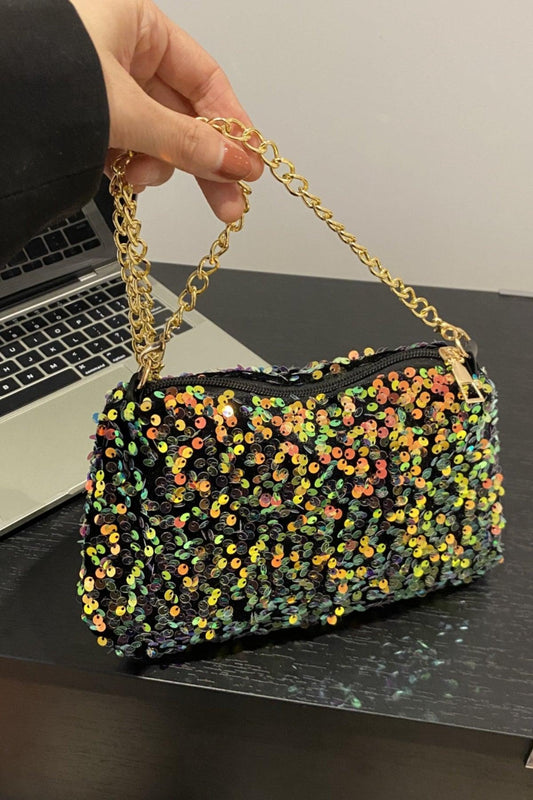 Sequin Removable Strap Shoulder Bag Yellow-Green One Size