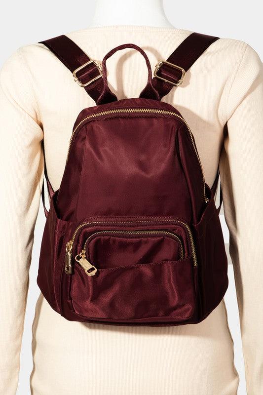 Fame Multi Pocket Nylon Backpack Bag Burgundy One Size