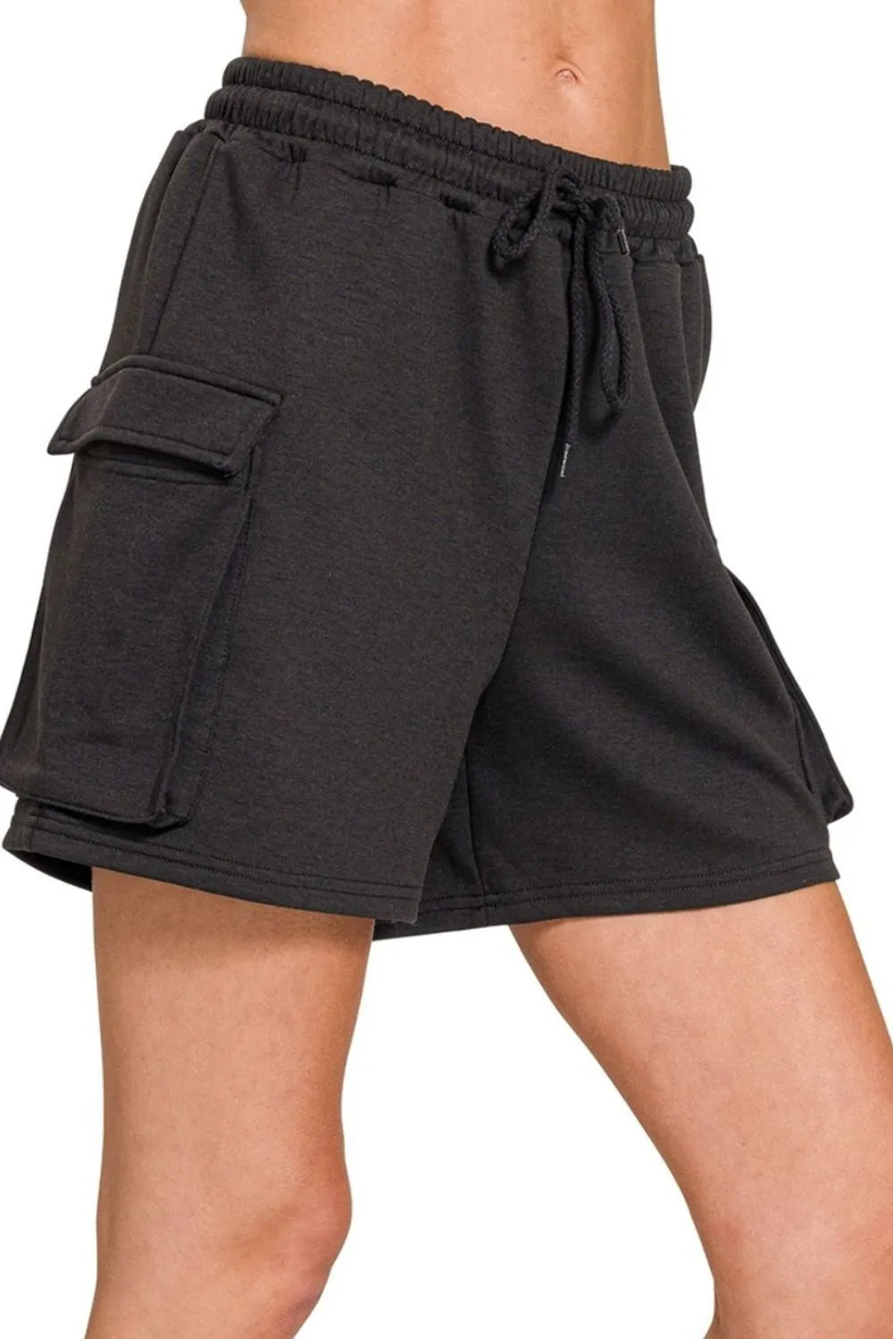 Zenana Scuba Thigh Pocket Shorts BLACK