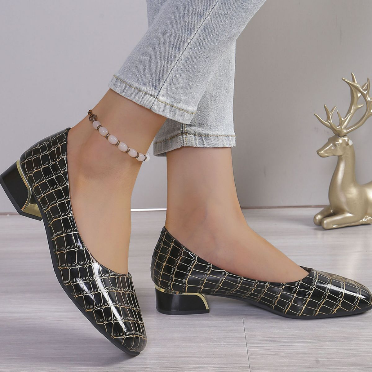 Square Toe Block Heels Pumps