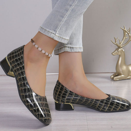 Square Toe Block Heels Pumps