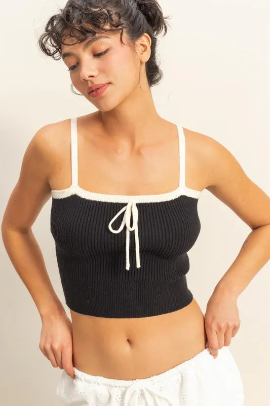 HYFVE Square Neck Ribbed Knit Cami BLACK CREAM