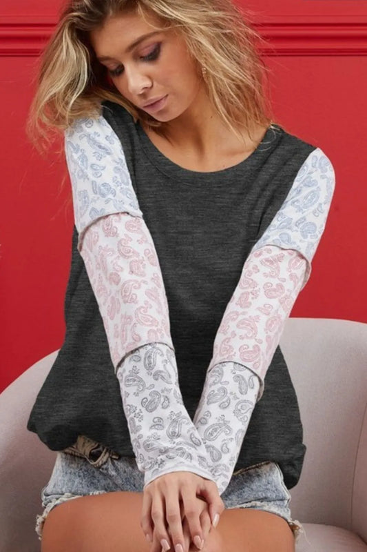 BiBi French Terry with Paisley Triblend Color Block CHARCOAL