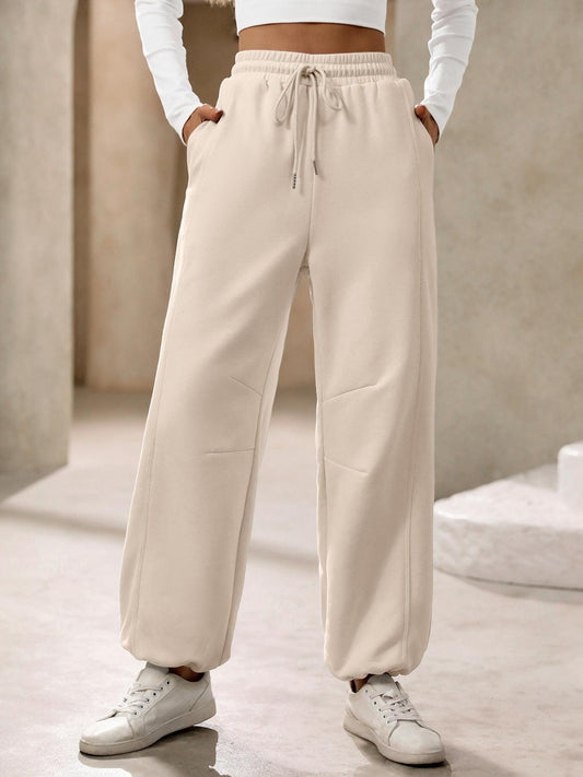 Ivy Lane Drawstring Joggers with Pockets Tan