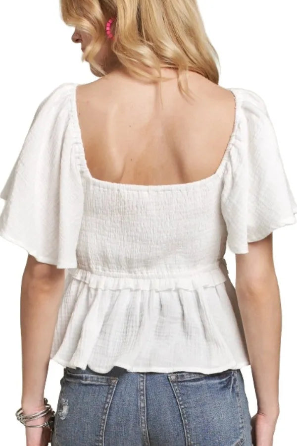 ADORA Flare Sleeves Peplum Blouse Top