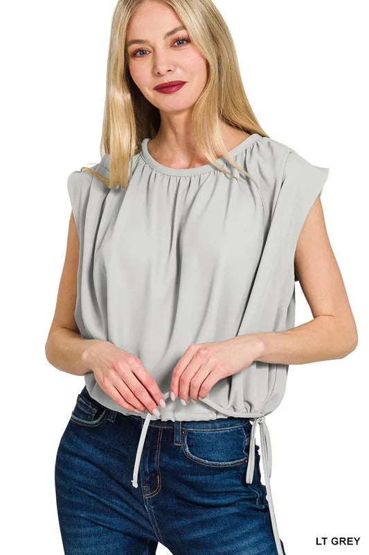 Zenana Woven Drawstring Tie Side Sleeveless Top