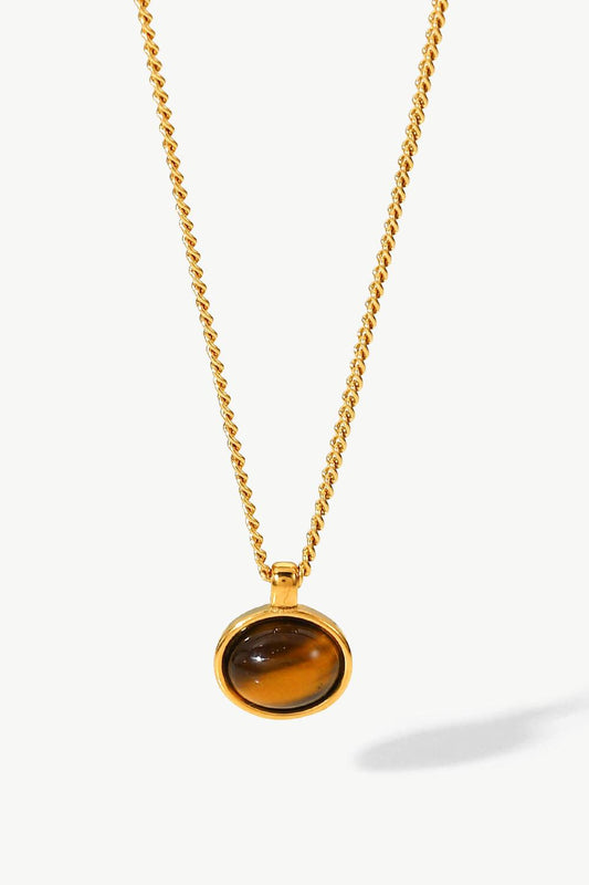 Natural Stone Geometric Pendant Necklace Brown One Size